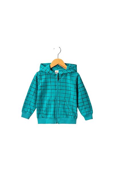 Babexi Chequered Patterned Pocket Hooded Cardigan Green