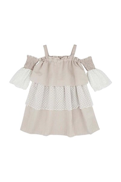 best kids Sleeve Detail Strap Striped Dress