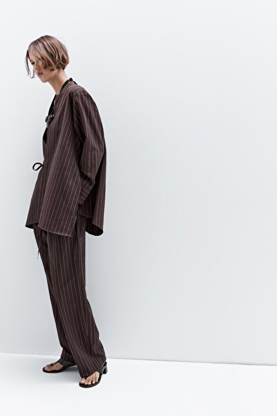 Massimo Dutti Dökümlü ince çizgili kimono