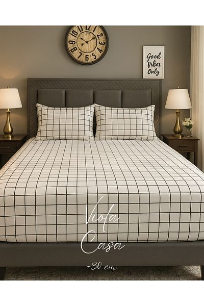 Violacasa Double Cotton Elastic Sheet Set 160x200 White Square