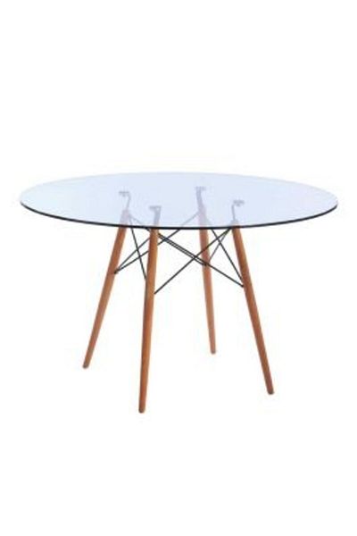 Homelux Round Table Ice, 99x75 cm, Transparent Color, Glass Top 8 mm, Wooden Legs with Metal Inserts