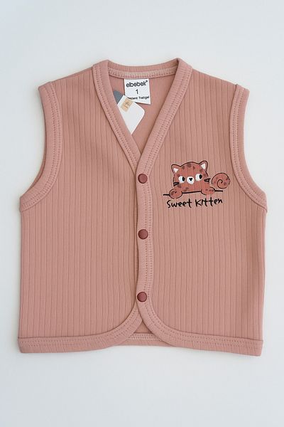 Nimini Kids Ribbed Combed Cotton Knitted Cute Animal Patterned Snap Fastener Baby Vest