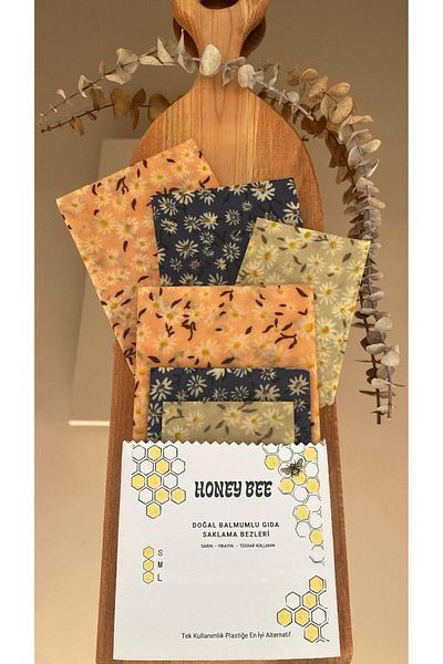Home Daisy Pattern Reusable Natural Beeswax (Wax) Food Storage Fabric Cloth Set of 3