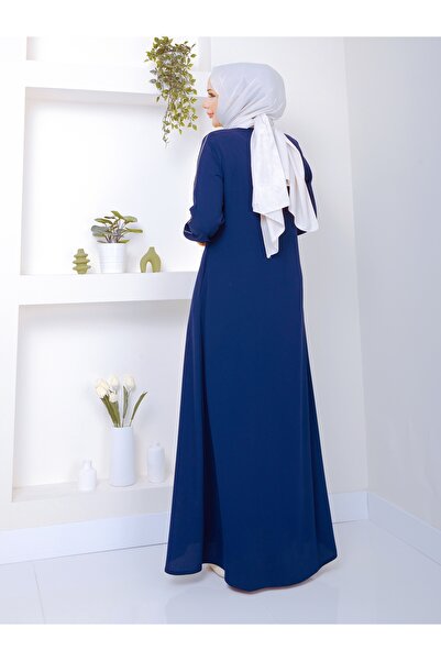 MODA ESRE FASHION Tesettür Giyim Spor Ferace Ribanalı Manşetli Krep Kumaş Indigo Renk