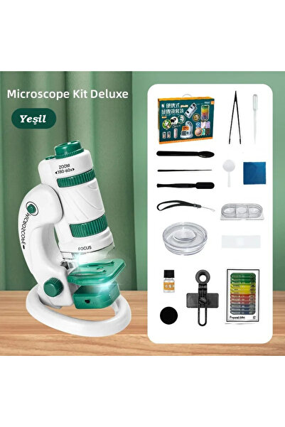 TechTic Dijital Mikroskop Seti 60-180x Büyütme El Mini Eğitici Çocuk Mikroskobu 21 Parça Eğitici Set
