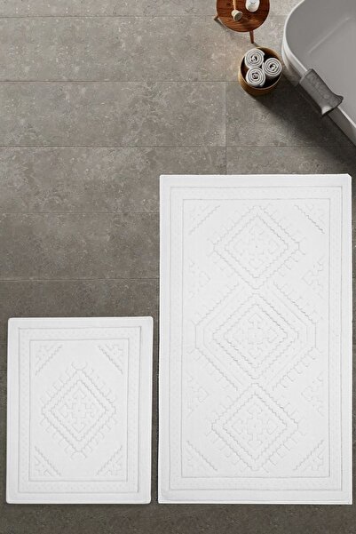 Hevia Home Set de 2 covorașe de baie din bumbac natural, covor de baie cremă