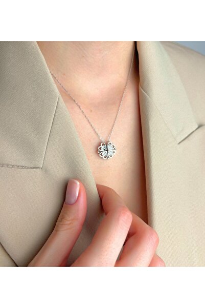 OGO SİLVER 925 Ayar Gümüş ( Işıklı Kutu Hediye ) Sevgi Zinciri Mıknatıslı Açılır Kalp Kolye