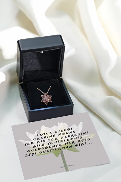 Şimal Silver 925 Ayar Gümüş Işıklı Kutuda Pembe Lotus Çiçeği Kolye