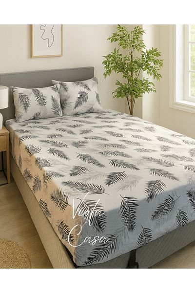 Violacasa Double Cotton Elastic Sheet Set 160x200 Extra Height 30 Cm Gray Feather