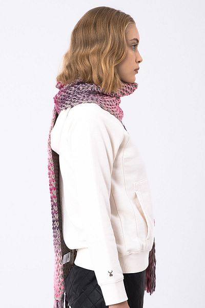 Nordbron Women's Fuchsia Tasseled Scarf Knitwear Colorful Winter Flexible Soft Textured Acrylic Carin Block Patterned