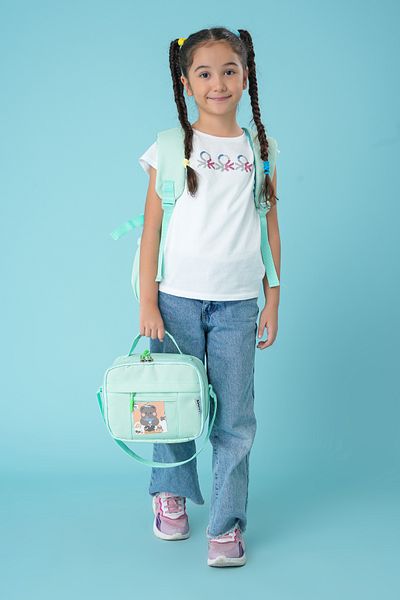 Wia Kawaii Korean Style Primary School and Lunch Box with Teddy Bear