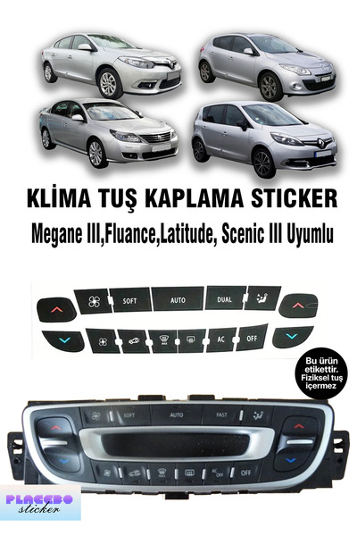 PLACEBO Renault Megane 3 / Fluence / Latitude / Scenic 3 Klima Tuş Sticker Seti