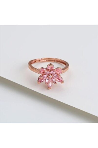 Şimal Silver 925 Ayar Gümüş Ayarlanabilir Pembe Taşlı Lotus Yüzük