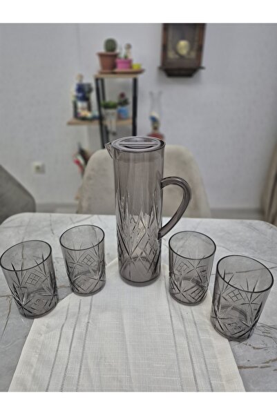 Avantaj Kapıda Durable Acrylic 1.5 L Jug Set of 4 Glasses • 400 ml Smoked Soft Drink Water Set