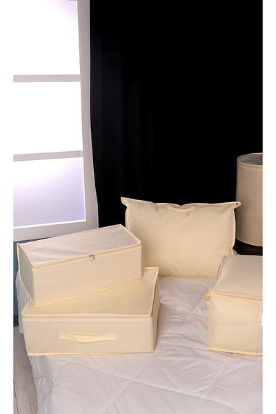Vedsey Home Organizer Μεσαίου μεγέθους 50x25x20 cm Σετ 3 κάτω από το κρεβάτι και τον καναπέ - Κρέμα αποθήκευσης ρούχων
