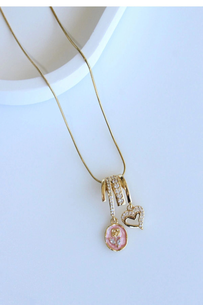 Leo'Stone New Season Pink Rose Motif Women's Steel Necklace