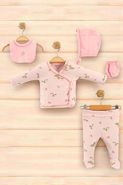 Necix's 5 Piece Newborn Hospital Discharge Set – Floral Patterned 100% Cotton Baby Girl Set (0-3 Months)