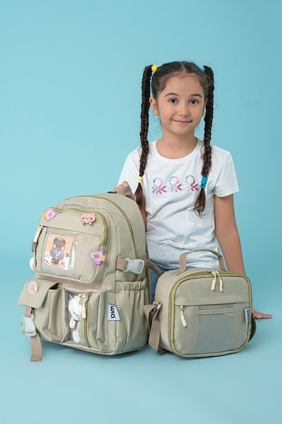 Wia Kawaii Korean Style Primary School and Lunch Box with Teddy Bear