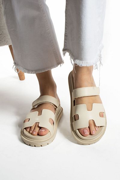 Moda Devrin Cream Velcro Anatomical Comfortable Sole Women's Slippers (Product Has Been Improved)
