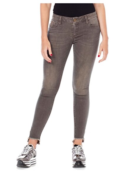 Cipo&Baxx Γυναικείο καφέ τζιν παντελόνι με φερμουάρ στο τελείωμα