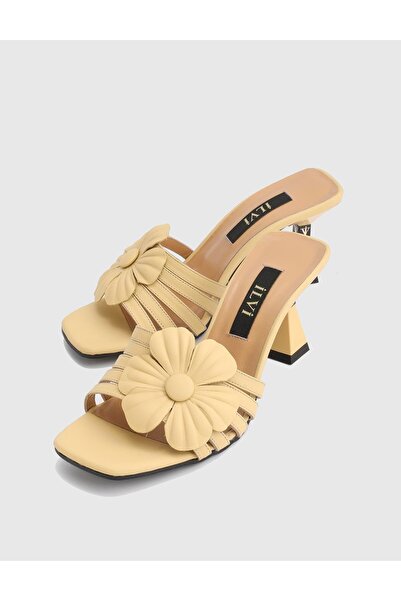 İLVİ Novato Genuine Leather Yellow Women's Heeled Slippers