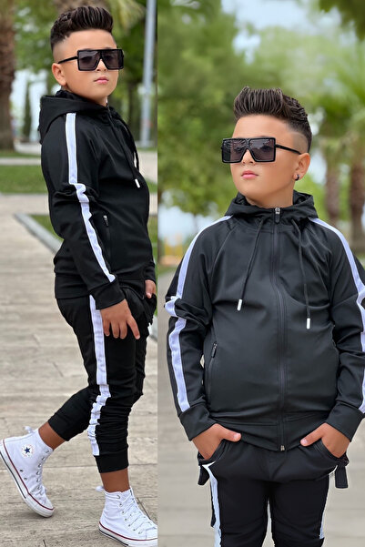 Zaziko Kids Uniszex csíkos részletes kapucnis gyerek tréningruha szett