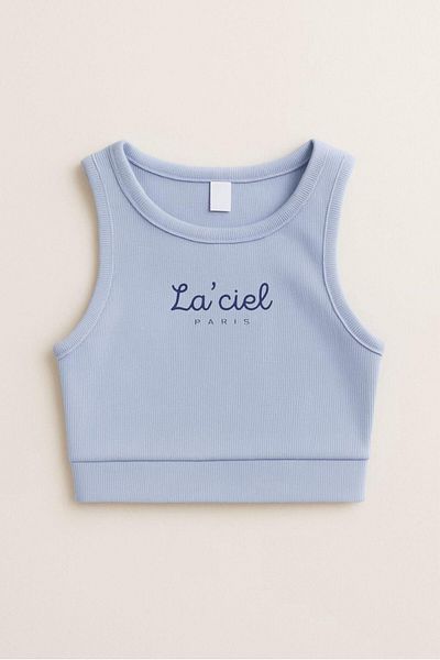 Magu Girl's Cotton La'Ciel Written Ribbed Tank Top - Summer Basic Design