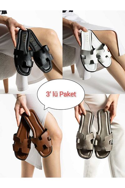 Moda Devrin 3 Συσκευασία Γυναικείες Παντόφλες Ανοιχτές Μπροστινές Πλαϊνές Παντόφλες εξωτερικού χώρου και σπιτιού