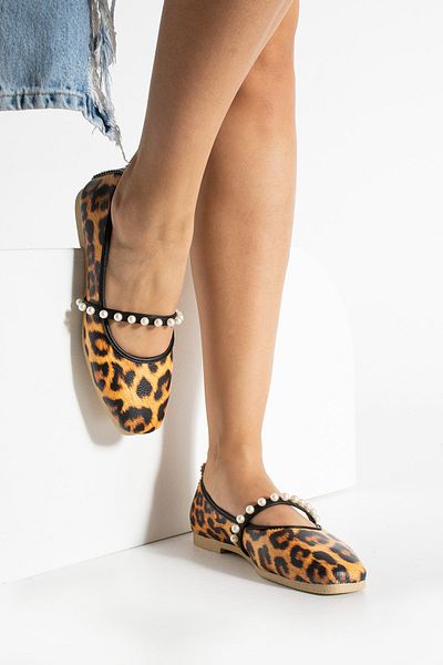 Moda Devrin Women's Leopard Pearl Ballerina Home and Outdoor Shoes