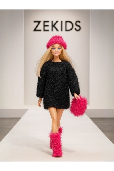 Zekids Barbie Bebek Için Handmade Elbise, Çanta,şapka Ve Ayakkabı Takım