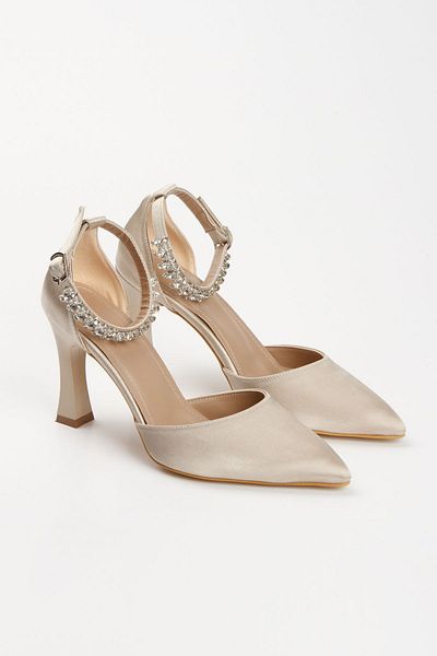 MİKANA MODA Material din satin - Pantofi de damă cu toc cu detaliu în piatră