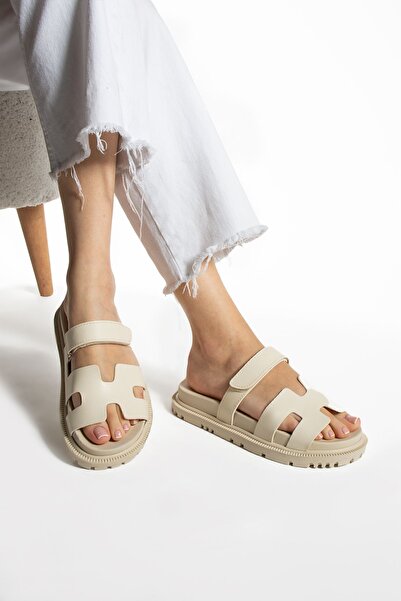 Moda Devrin Papuci de damă cu talpă confortabilă anatomică cu velcro crem (PRODUS ÎMBUNĂTĂTIT)