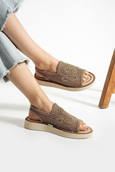 Moda Devrin Πλεκτά σανδάλια Mink Straw