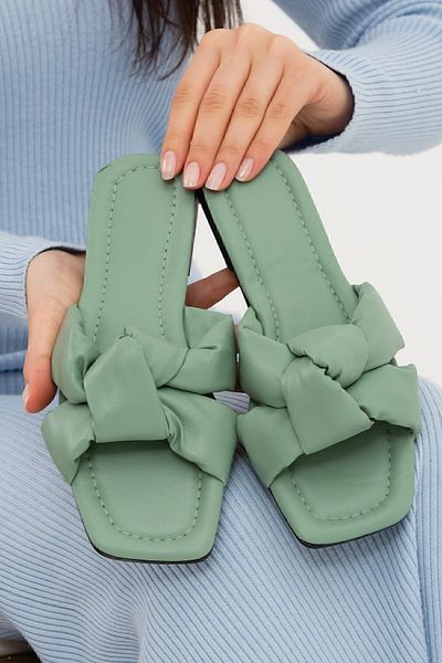 Moda Devrin Γυναικείες Παντόφλες Πράσινες Δεμένες Παντόφλες εξωτερικού χώρου και σπιτιού