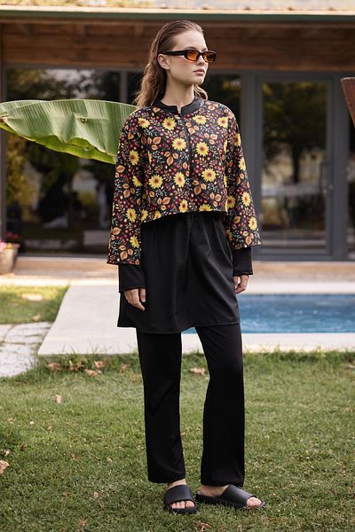 Bipantolon Γυναικείο Σετ μαγιό Hijab Sunset Flowers με στάμπα 3 τεμαχίων