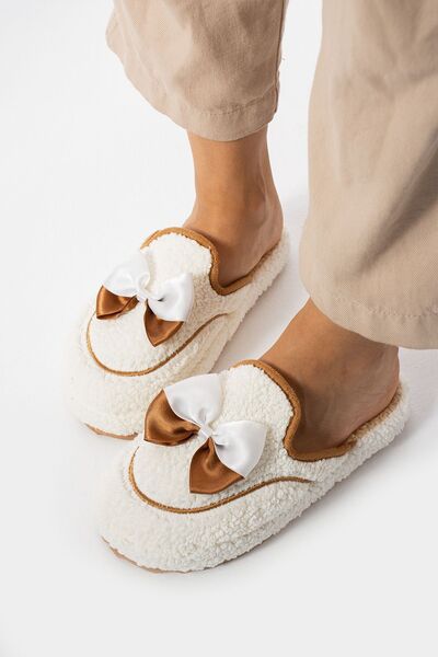 Moda Devrin Λευκό παπιγιόν Χειμερινές γυναικείες παντόφλες