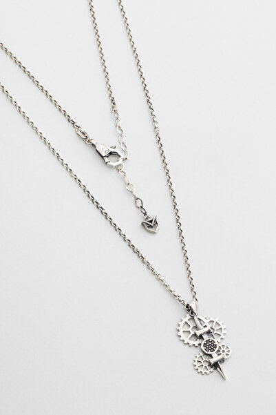 So CHIC... قلادة رجالية فضية بعجلة ميكانيكية وسيف 65 سم