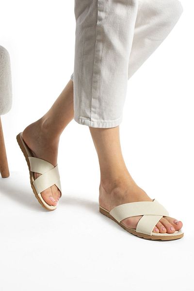 Moda Devrin Γυναικείες παντόφλες Cream Cross Παντόφλες εξωτερικού χώρου και σπιτιού