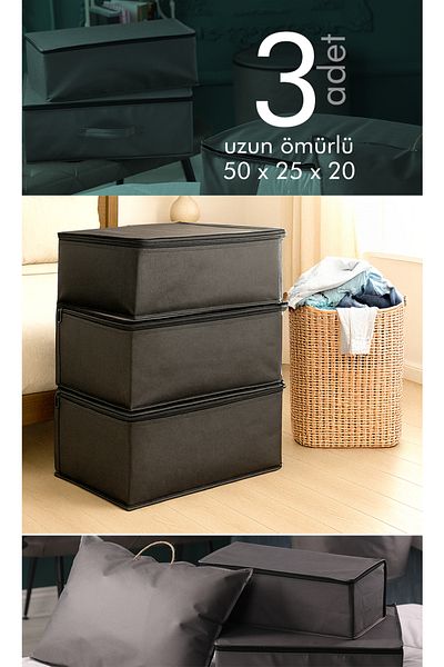 Vedsey Home Organizer Μεσαίου μεγέθους 50x25x20 cm Σετ 3 τεμαχίων - Βάση, Καναπές-κρεβάτι κάτω μέρος και οργάνωση ρούχων, γκρι ανθρακί