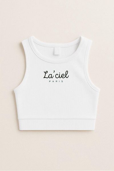 Magu Girl's Cotton La'Ciel Written Ribbed Tank Top - Summer Basic Design