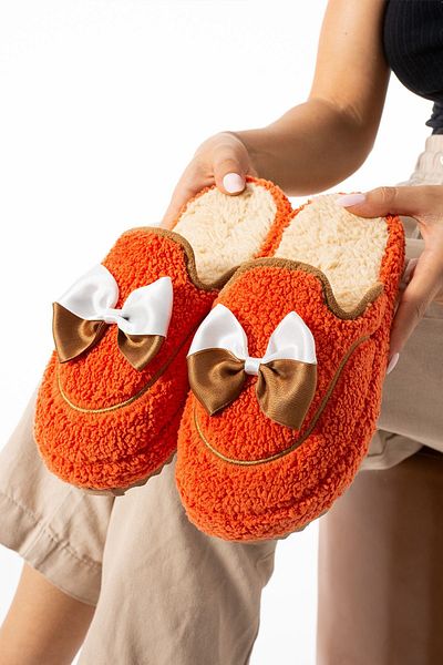Moda Devrin Orange Bow Tie Winter Women's Slippers
