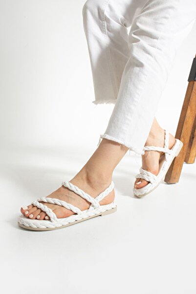 Moda Devrin White Knitted Wrap Non-Slip Sole Sandals