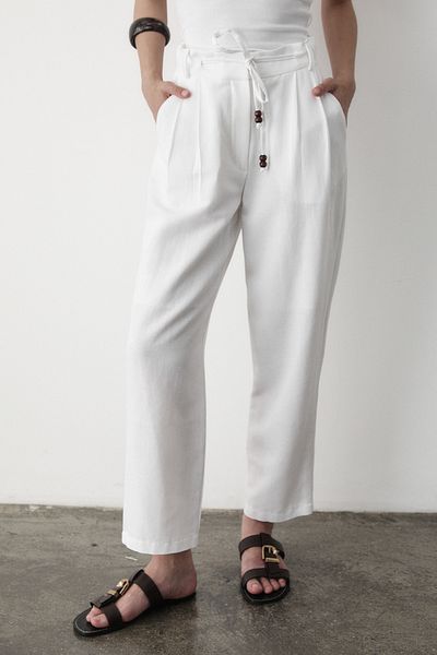 JASTE Women's High Waist Beaded Lace-Up Linen Trousers