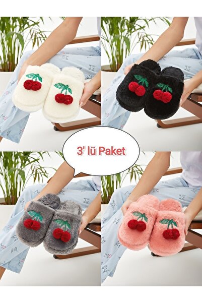 Moda Devrin Pack of 3 Closed Front Cherry Motif Slippers Home Slippers Dowry ...
