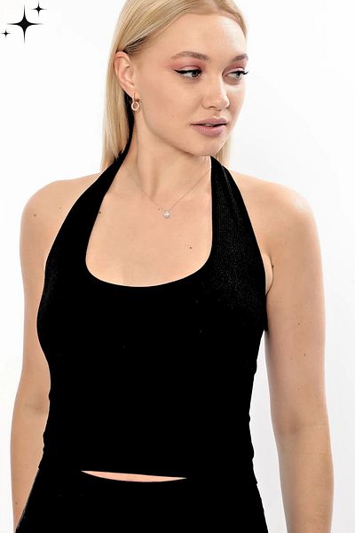 lytonstore Women's Black Halter Neckline Non-Exposed Premium Fit Crop Top Body