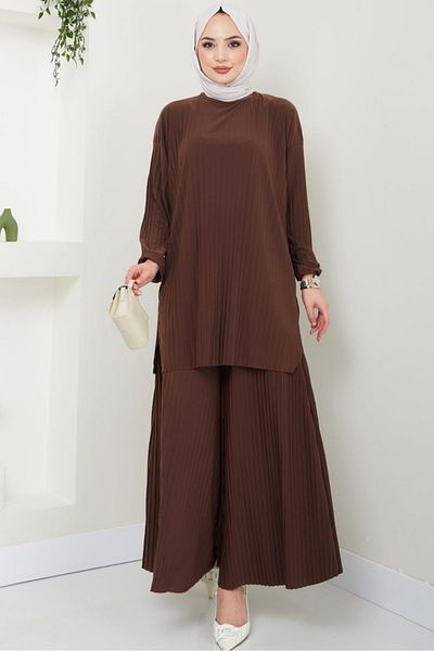 Safgiyim44 Mila Pleated Trousers Tunic Brown