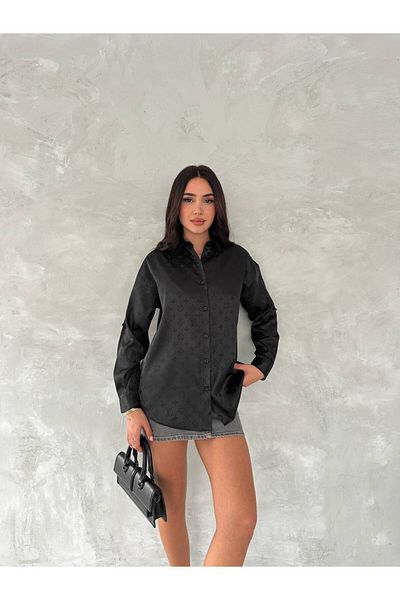 JESSE STORY Cămașă neagră de damă din satin cu model