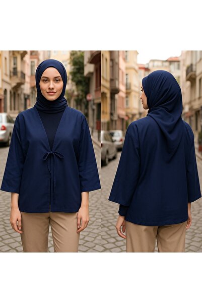 Sas Bağlama Detaylı Keten Kimono - Ferah Kesim