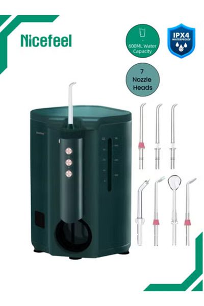 Nicefeel Countertop Oral Irrigator with 600ml Water Tank, 10 Pressure Settings, 7 Nozzles, and LED D