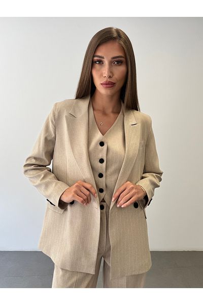 ossons Vonalmintás nadrág kabát mellény 3 részes öltöny
